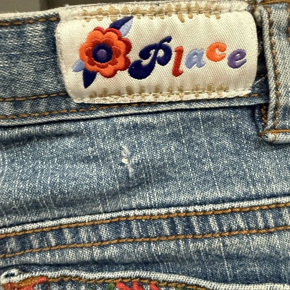 The Children's Place Embroidered Capri Pants Blue Jeans Girls 8 Floral Butterfly